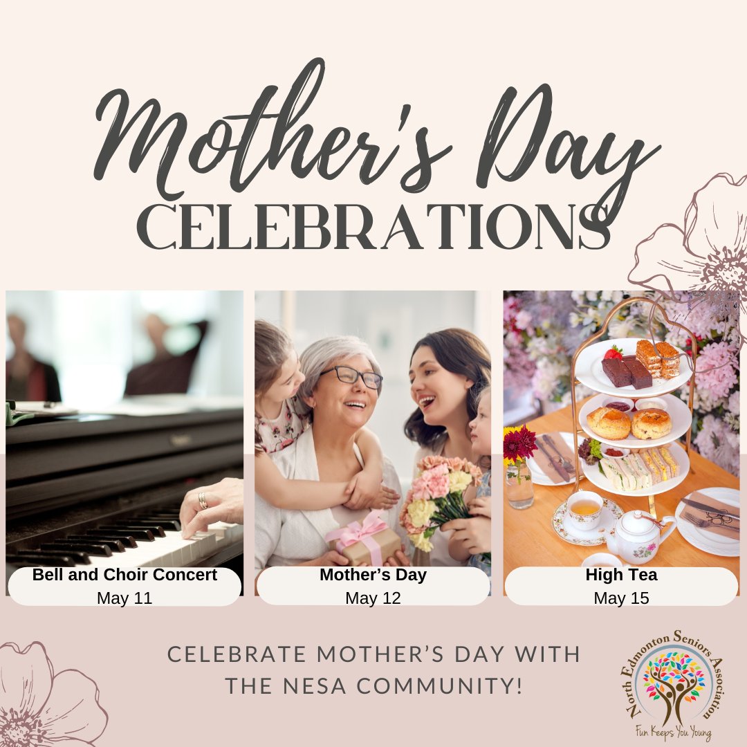 Looking for a way to celebrate the Mothers in your life? Consider attending the Choralaires & Handbell concert at McClure United Church May 11, 2pm. (Registration not necessary). Please also join us for our Mother's Day High Tea on May 15, 1pm - call 780-496-6969 to register!