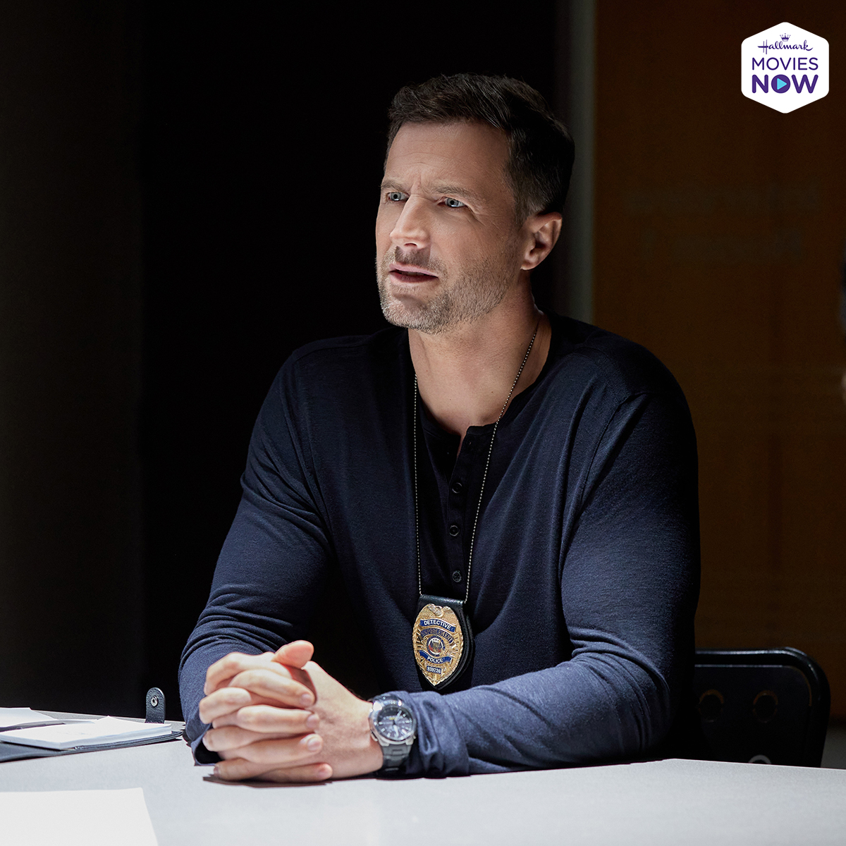 Will truths emerge in Jack's @BrendanJPenny interrogation room? Find out in the All New Hallmark Original, #FamilyPracticeMysteries: Coming Home now streaming on #HallmarkMoviesNow! #Chessies #Sleuthers