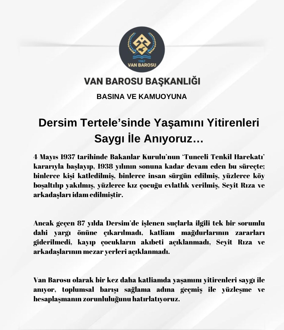 Dersim Tertele’sinde Yaşamını Yitirenleri Saygı İle Anıyoruz…