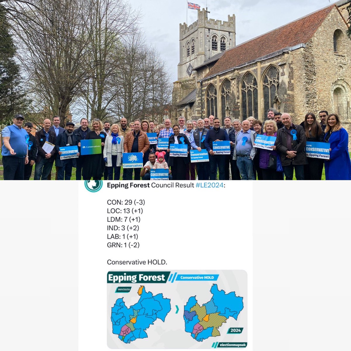 Thank you for voting Conservative in Epping Forest!🙏🔵🗳️We are delighted to have retained a majority on <a href="/eppingforestdc/">Epping Forest DC</a> .We are so grateful to all those who gave us their support. We will continue to work hard for the District, provide good value &amp; be ambitious for our future.
