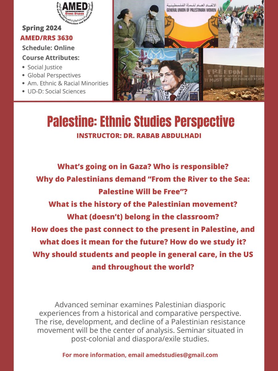 San Francisco State University has cancelled its only Palestine course, Palestine: Ethnic Studies Perspective, which was scheduled to be taught by Professor @AbdulhadiRabab for the second time.

🚨 Take action NOW to show solidarity with Dr. Abdulhadi and to demand SFSU stop…