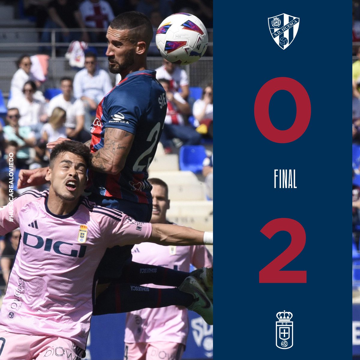 FULL-TIME | Defeat in El Alcoraz.

The team reacted after the first away goal but could not find a way to beat the opponent's goal.

We can only insist on the next one.

0-2 | #HuescaRealOviedo 🔵🔴