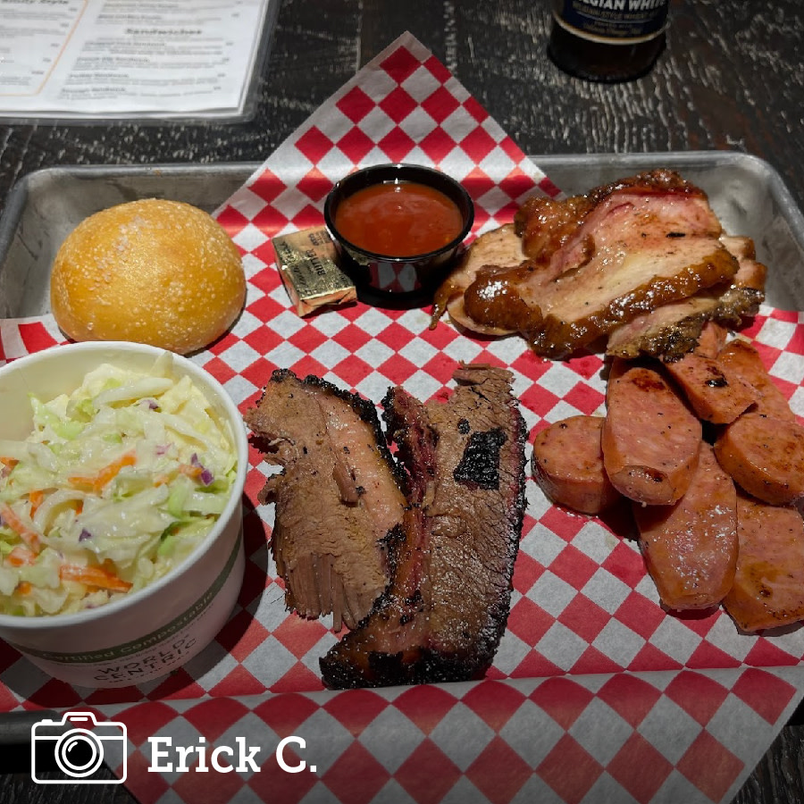 Shoutout to Erick C. for this fantastic photo of our Three Meat Sampler! 'Overall this place was amazing. They have [amazing] food. Staff is friendly, restaurant looks great it has a good vibe. If you are near you should definitely stop by and check out this place.'