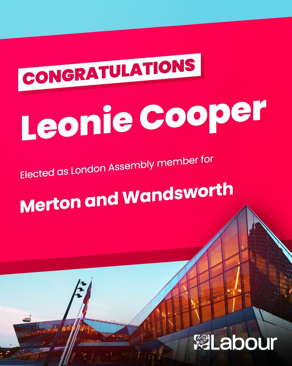 Congratulations @LeonieC, elected as London Assembly member for Merton and Wandsworth.