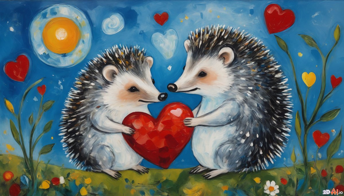 Hedgehog in love🦔💕

#2DAI #eth #art #ai #aiartwork #aiart #crypto #generativeart #hedgehog #love
