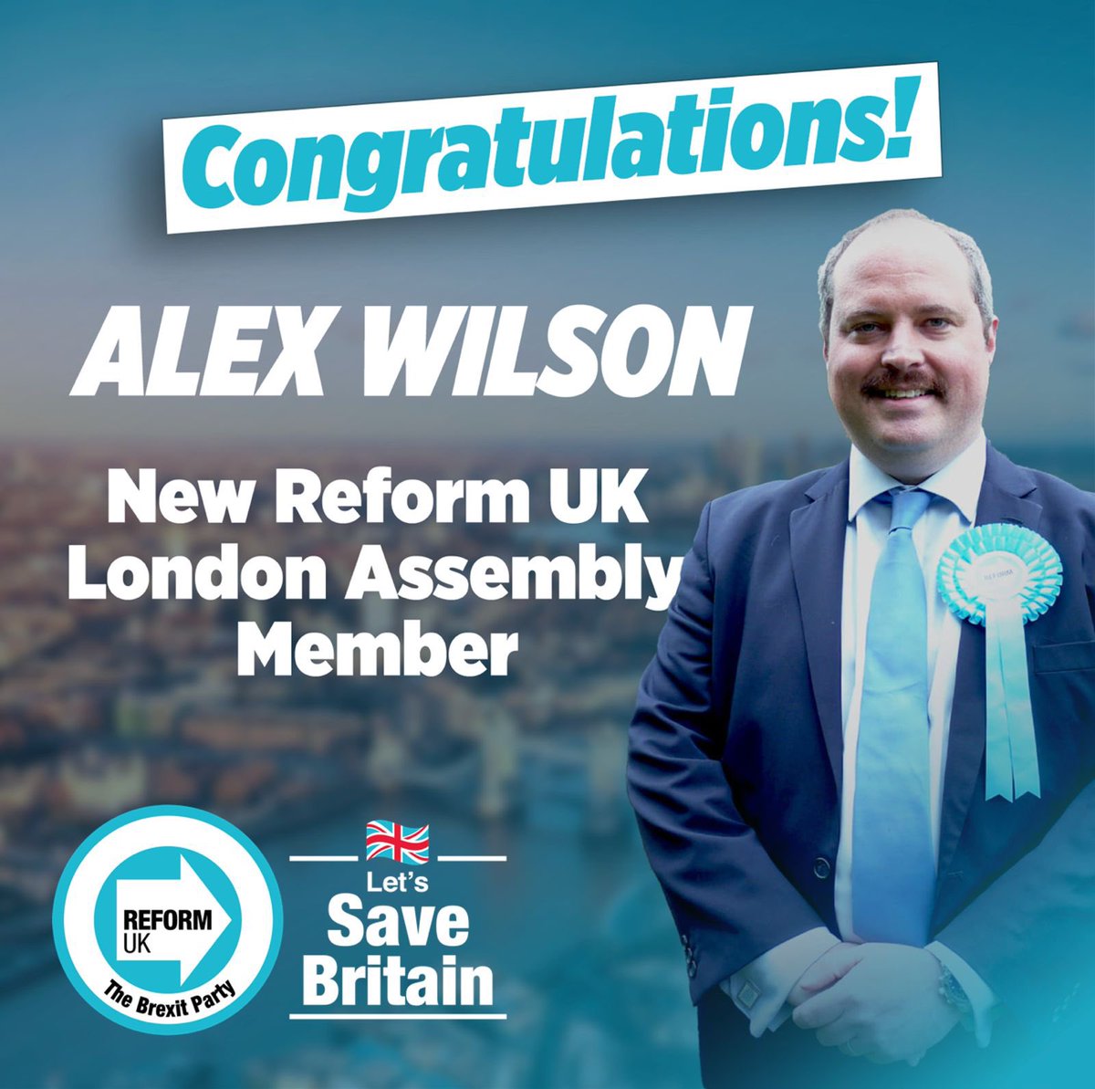 BREAKING NEWS: Reform UK make a major breakthrough and win a seat on the London Assembly. 🎉Congratulations to Reform UK’s first Assembly Member, @Wilson4Woodford — he will hold Sadiq Khan to account on his shocking record in London! ➡️ Vote Reform, get Reform.