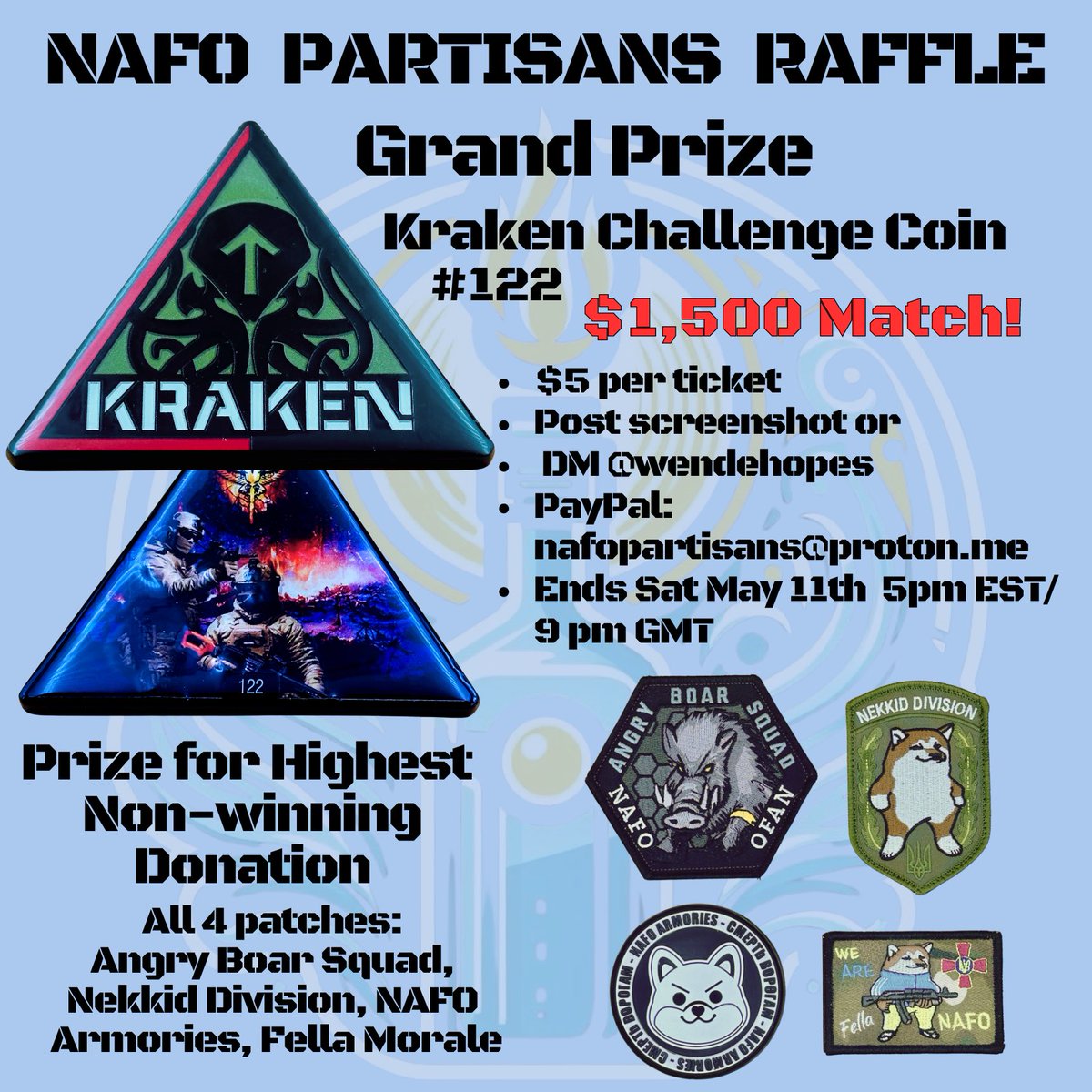 🎗️𝐍𝐀𝐅𝐎 𝐏𝐚𝐫𝐭𝐢𝐬𝐚𝐧𝐬 🪙 𝐂𝐨𝐢𝐧 & 𝐏𝐚𝐭𝐜𝐡 𝐑𝐚𝐟𝐟𝐥𝐞 @nafopartisans, @toastrurnkey, and I are raffling off two prizes to support the partisans. 🚨$1,500 match to start!🚨 💰By donating early and taking advantage of the $1,500 match, your contribution not only…