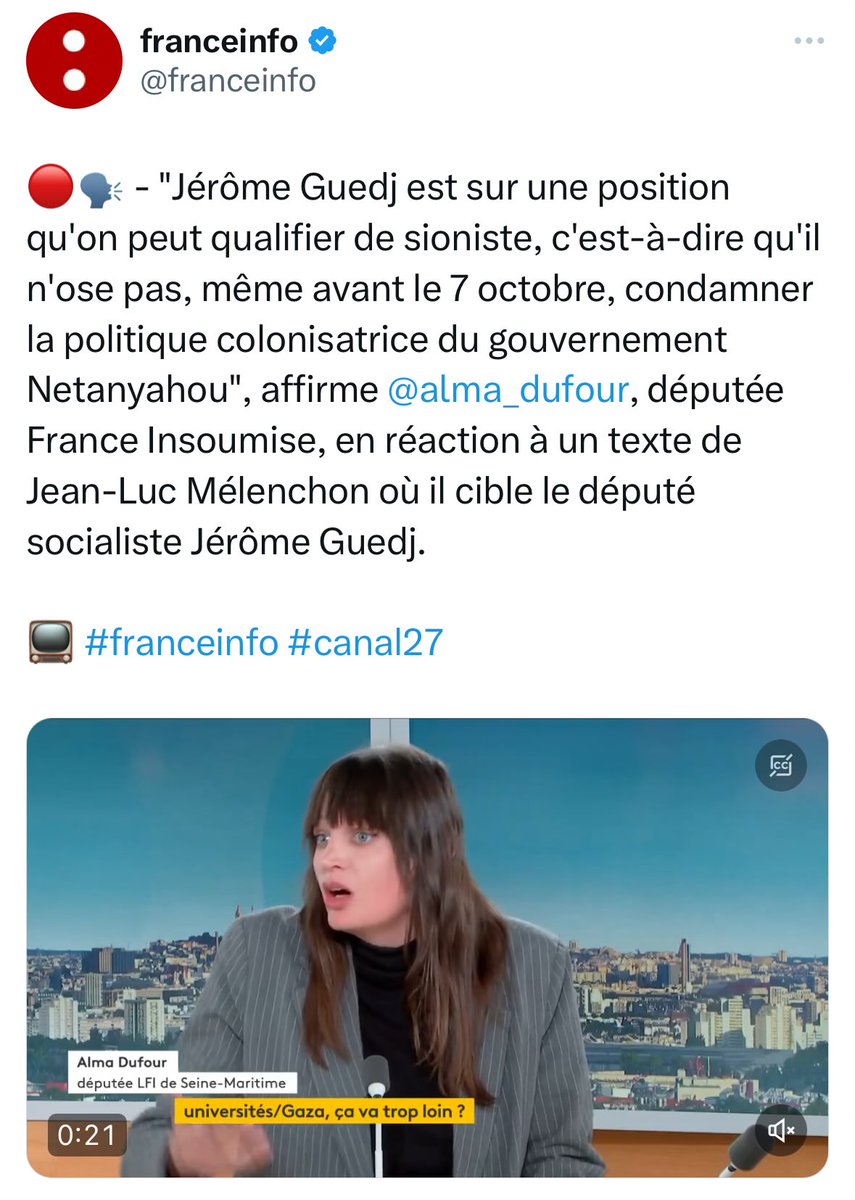 Chère @alma_dufour : vous allez vous coucher moins stupide et haineuse après cette explication. Le sionisme est le nom du mouvement soutenant le droit du peuple juif à l'autonomie et l'indépendance sur sa terre. Autrement dit le sionisme c'est soutenir l'existence de l'Etat…