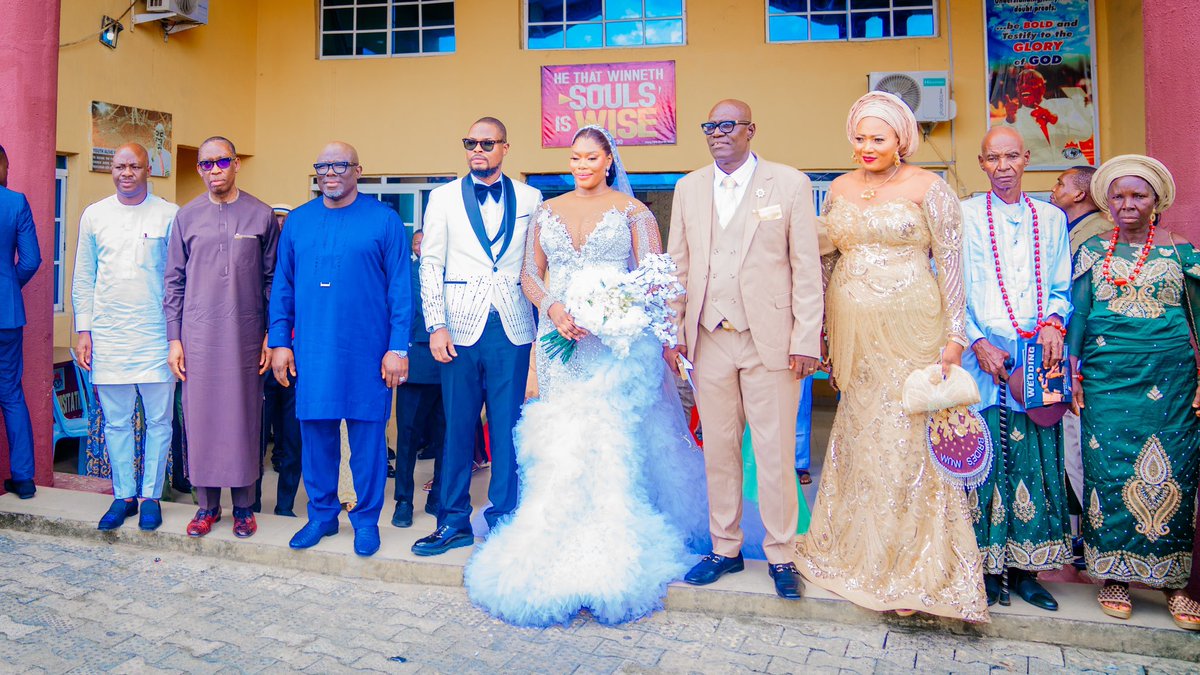 Today, we gathered to celebrate the union of Princess, the daughter of Barr. Kingsley Esiso, the @OfficialPDPNig Chairman in Delta State, and her husband, David at Living Faith Church, Osubi. I join family, friends, and well-wishers in wishing the couple a blissful and joyful