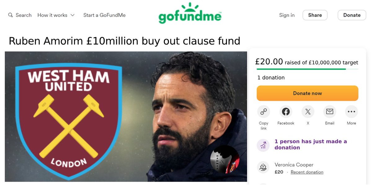 With all the Petitions going round for Julen Lopetegui.

I thought to counter the potential appointment I would create a gofundme page to help raise £10,000,000 to help West Ham show 'ambition' and take us to the next level' with Ruben Amorim. 🤣

To Donate click:…
