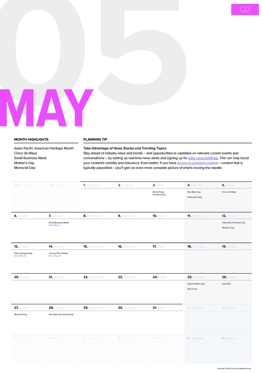 #UnlockSuccess 🚀 Stay on top of your PR game! Grab our FREE May calendar now 📅 Don't miss out on #PRNEWS opportunities. Connect with #caribprwire for all your content distribution and #multicultural needs. 
bit.ly/3Q12rSU