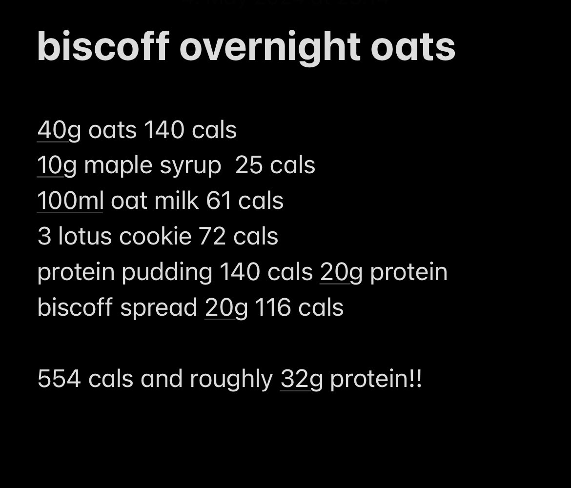 made biscoff overnight oats for tomorrow!! 554 cals and 32g protein <3 gonna share it with my sister tho so only 277 cals 🫶🏻