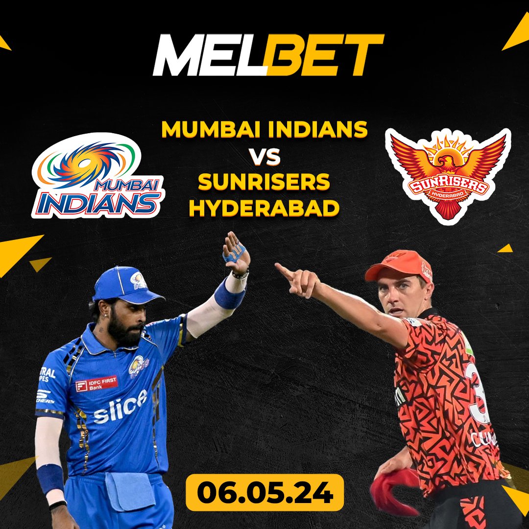 Mumbai Indians 🆚 Sunrisers Hyderabad

📅 Date: May 06, 2024
🕥 7:30 PM IST

Don't miss this thrilling encounter packed with suspense

🔸bit.ly/3UICx9l

#india #westindles #fifawomanworldcup #thehundred #birminghamphoenix #JaffnaKings #Jamaica #TheAshes #MelBetSport