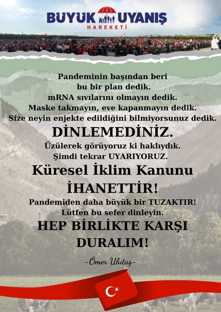 İklim kanununa karşı kimseden ses soluk çıkmıyor Türkiye olarak herkes uyuyor.! İklim kanunu yasalaştığı taktirde önümüzde çok zorlu süreçler olacak tabi bu yasa hemen uygulanmayacak 2. bir pandemi ilan edilip alıştıra alıştıra karbon kotasını uygulayacaklar. Meteorolojik Uyarı