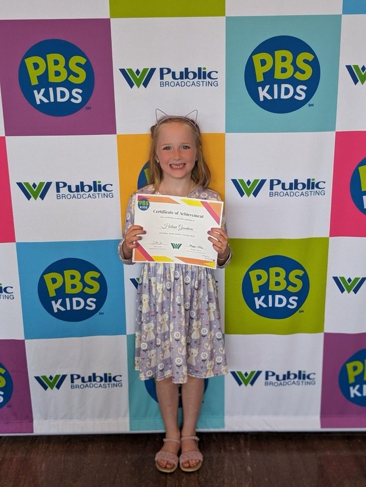 Congratulations to one of the amazing Watson Stars: Helina Goodwin. She is a first grader in Mrs. Delligatti's class and she  won third place in the WVPB Writers Contest.