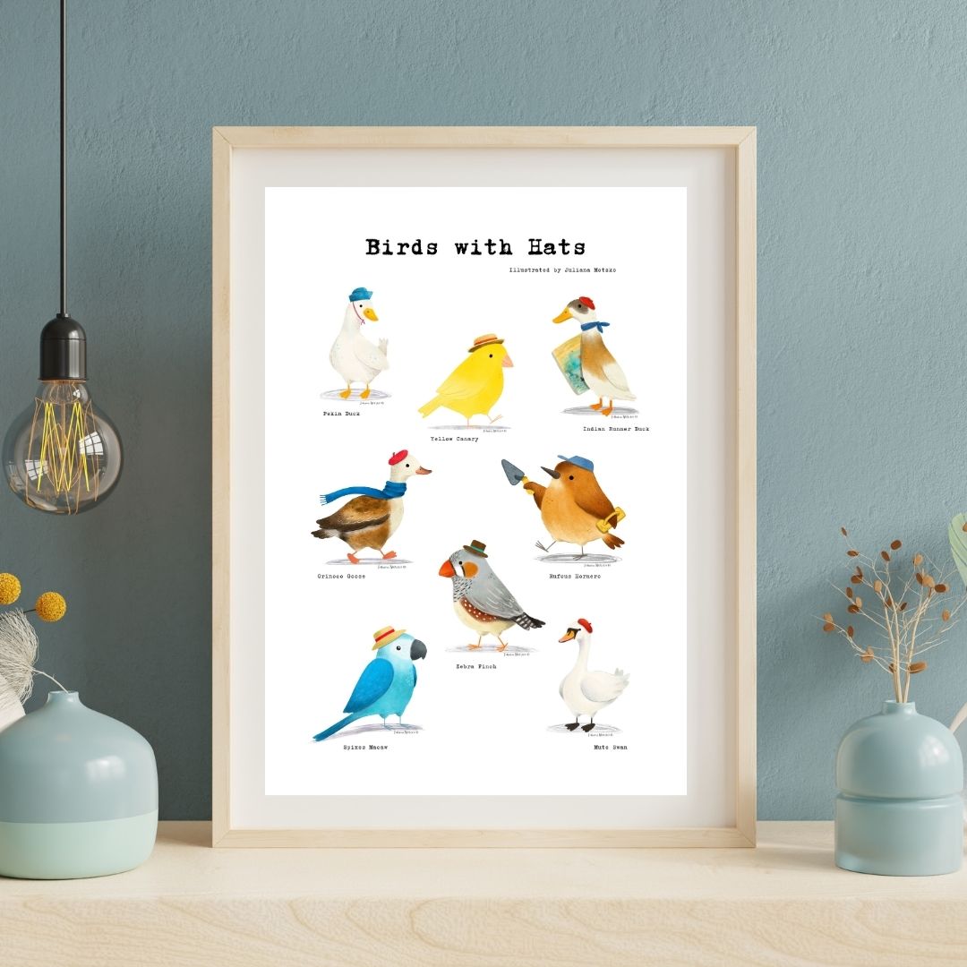 My first poster of the series 'Birds with Hats'.
Available in my stores: linktr.ee/julianamotzko

#Poster #Birds #BirdsPoster #birdwatching #ornithology #cutebirds #allcutebirds #Animals #HomeDecor #Decoration #AnimalPoster #illustration #birdart #art  #JulianaMotzko