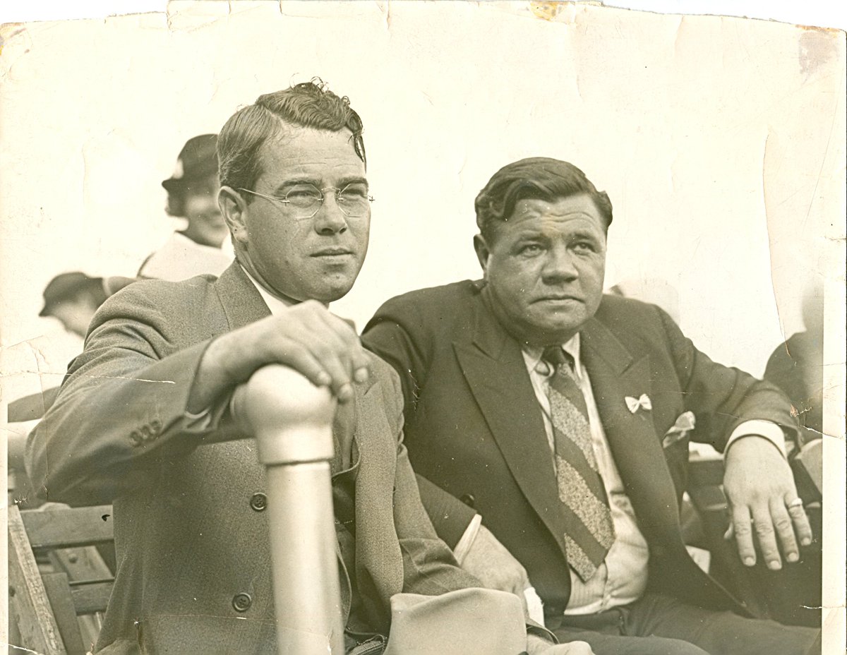 Happy #Derby Day! 88 years ago, The Great Bambino himself accompanied the Hillerich family to watch the big race. Here he is posing with the family, posing with Bud Hillerich, and sitting with Ward Hillerich.

#SluggerMuseum #BaseballHistory #Baseball