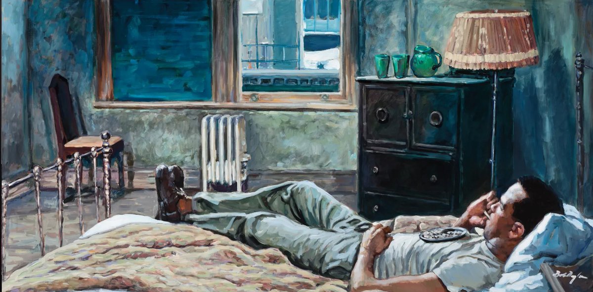 Painting by Bob Dylan
Guy in Bed Smoking. 2021
Acrylic on canvas
91.5 x 183.4 cm
—