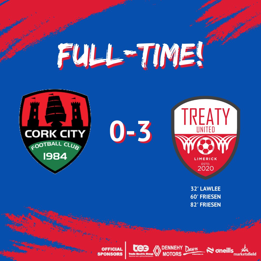 𝙁𝙪𝙡𝙡-𝙏𝙞𝙢𝙚! What a win away to Cork, and live on TV too. Thank you to the amazing travelling support 👏🏻 Cork City FC 0-3 Treaty United
