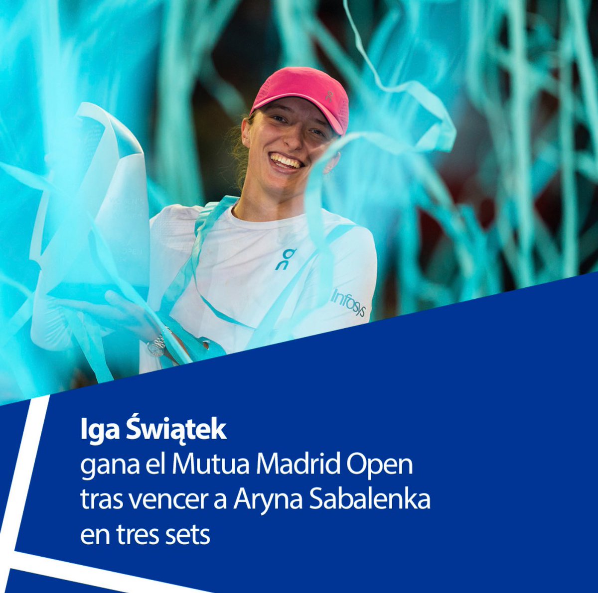 ¡Enhorabuena @iga_swiatek por tu título en Madrid! La tenista polaca es la nueva ganadora del @MutuaMadridOpen, tras vencer a @SabalenkaA en una final histórica