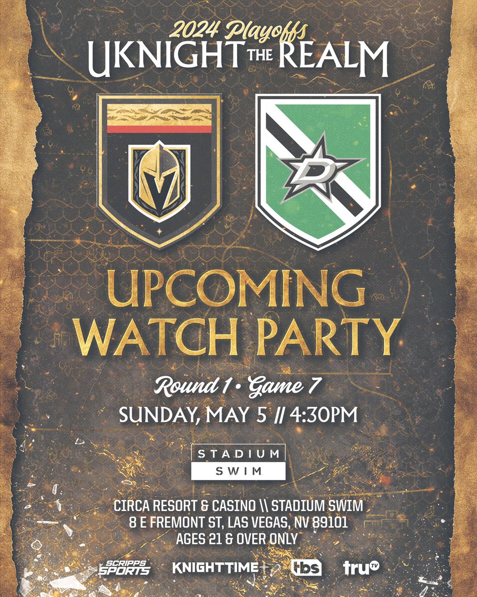 Another OFFICIAL @GoldenKnights watch party coming your way, and you’ll need to be louder than ever before. 👀🏒 Join us at @stadiumswim this Sunday, 5/5 at 4:30PM for Round 1️⃣ | Game 7️⃣ against the @DallasStars. FREE ENTRY WITH #VGK GEAR! #UKnightTheRealm Reserve:…