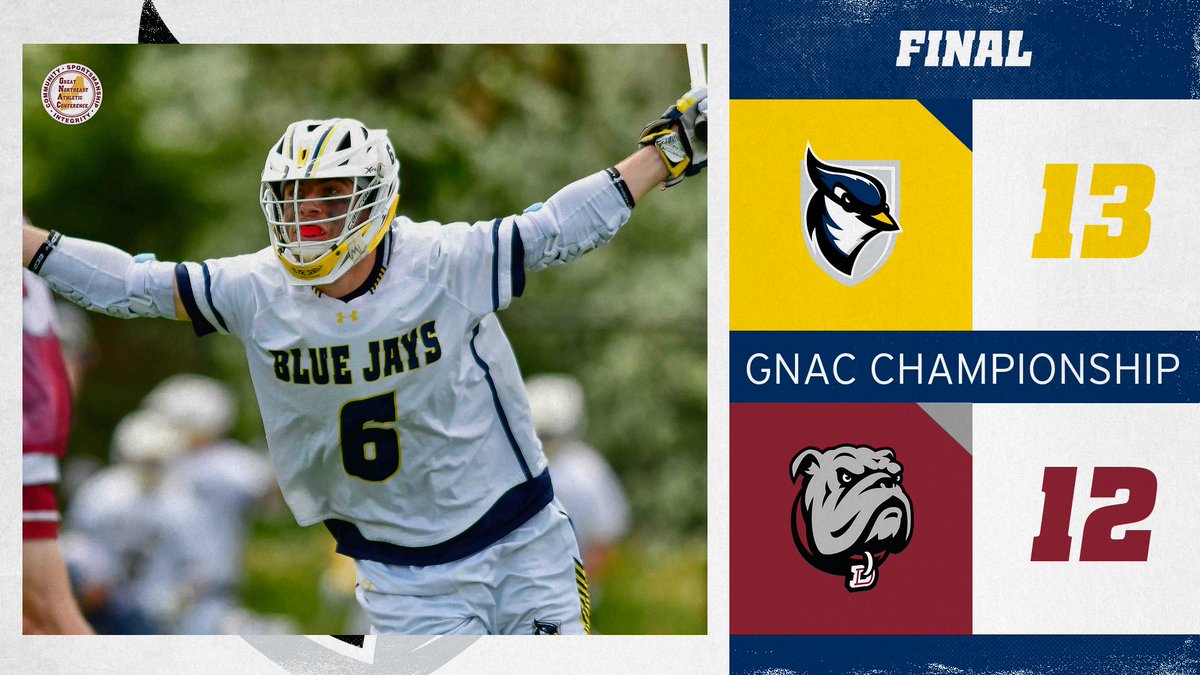 ‼️FINAL IN WEST HARTFORD‼️

The @USJCT Blue Jays are your 2024 @TheGNAC Men's Lacrosse Champions!!!

BOX: t.ly/sAlMk

#d3lax | #FearTheFlock | #GoBlueJays