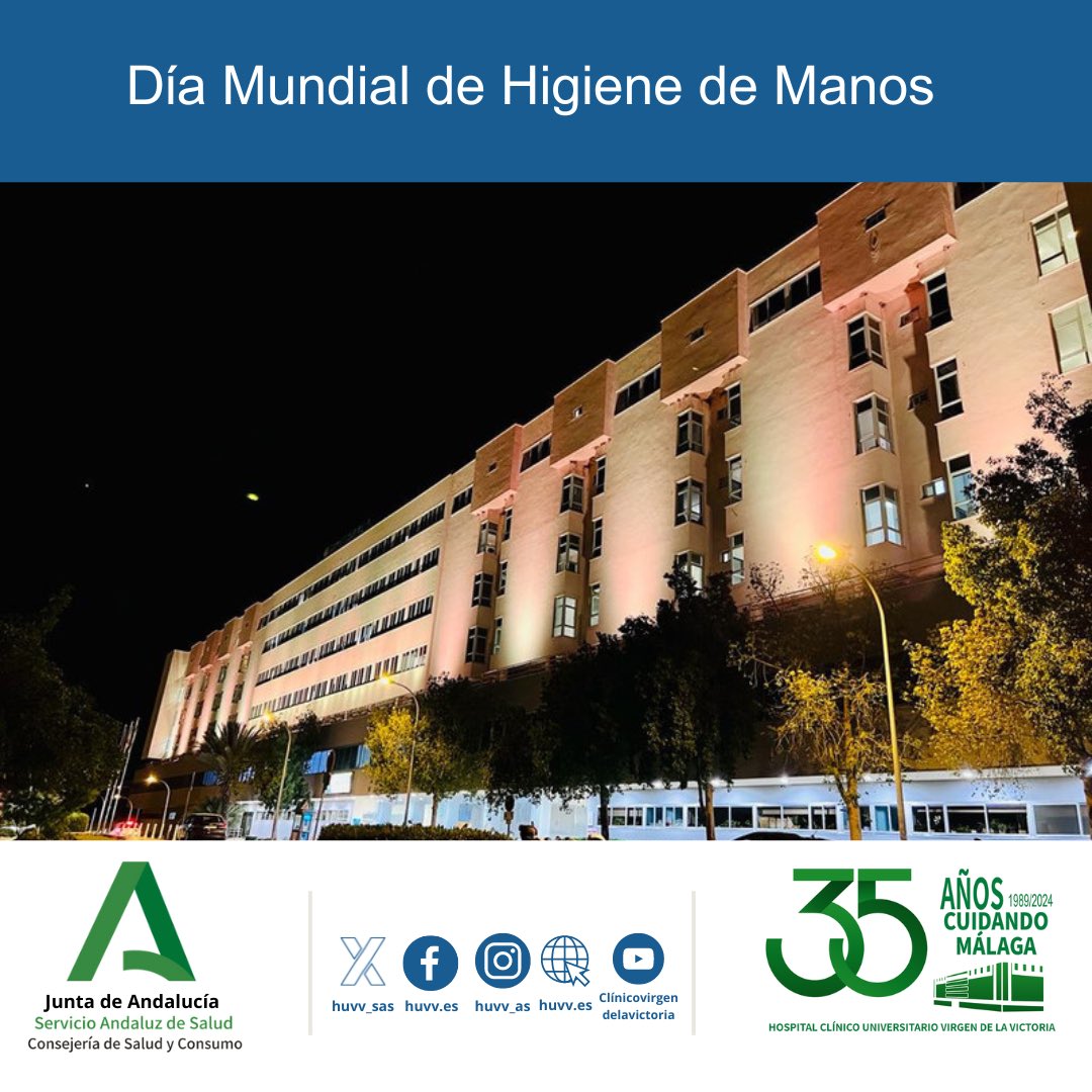 🟠Nuestro hospital luce esta noche en tonos anaranjados , por la celebración mañana del día mundial de Higiene de Manos🧴🤲🧽. Nuestro compromiso como profesionales de la salud en realizar este gesto de forma correcta, para evitar la propagación de infecciones. @practicaseguras