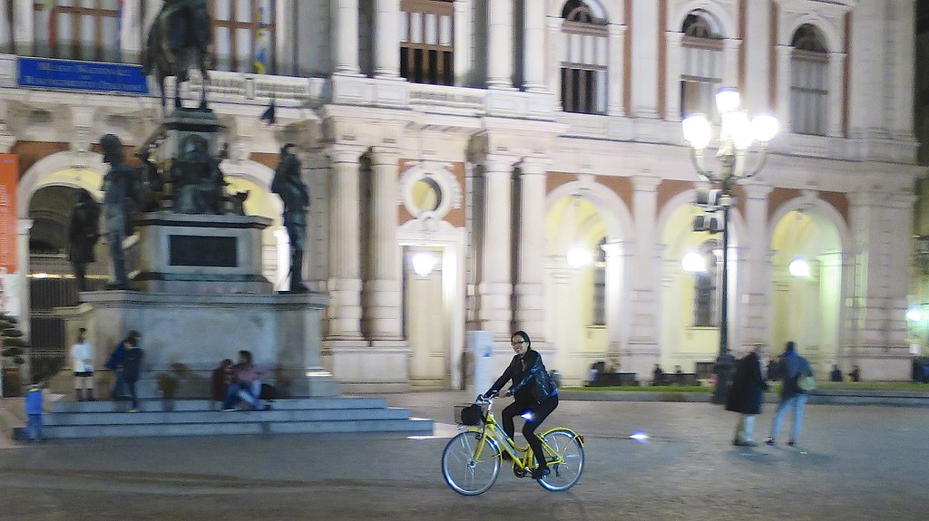 The Giro d'Italia stage one ended in Torino today.  FYI, Torino is a super fun city to visit and tour on a bike.  The city has so many beautiful and HUGE car-free squares that makes having a bike extra fun.    My wife ... a few years ago.