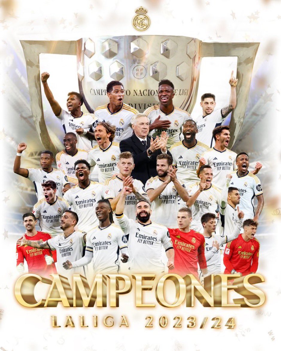 Hala Madrid!!!!! Enhorabuena @MrAncelotti y enhorabuena a todos los jugadores. Sois muy grandes! Seguro que ahora nos traéis la Champions!!!