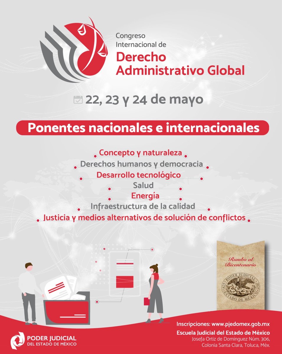 ¿Te interesa el Derecho Administrativo y quieres saber más sobre su impacto en la democracia y los derechos humanos? No te pierdas el Congreso del #PJEdomex, donde exploraremos este y más temas. 🗓️ Del 22 al 24 de mayo 📍@EJudicialEdoMex 👤 Presencial …choadministrativo.pjedomexeventos.com