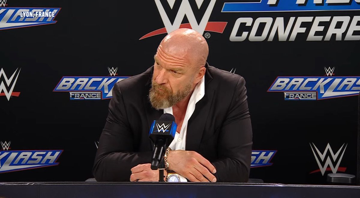 Triple H says Nick Khan texted him during Backlash tonight:

“Stadium?”

In reference to France hosting a stadium show in the future.