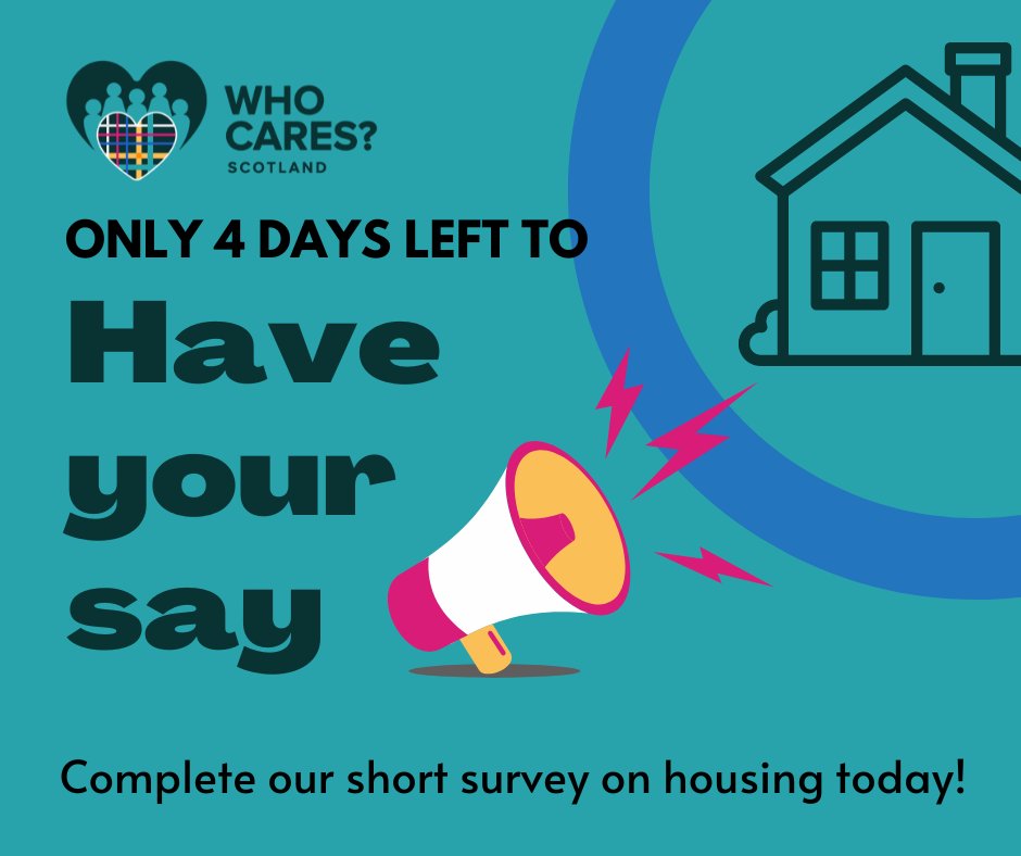 Are you Care Experienced? Don't miss your chance to have your say on how accessing housing could be better for Care Experienced people? [house emoji] There's still time to fill in our short survey - whocaresscotland.typeform.com/to/FMzNahlf