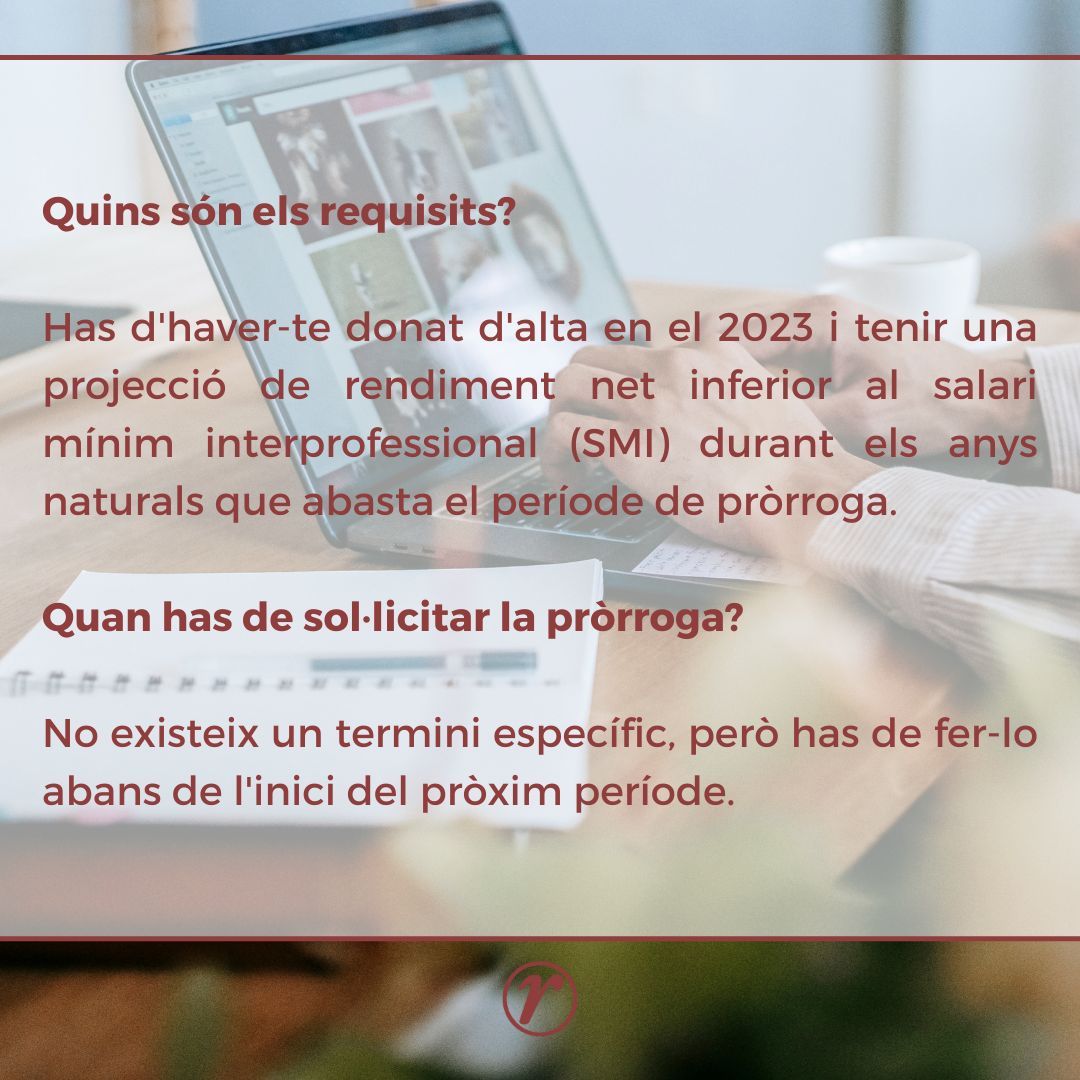 ℹ️ Sol·licitud de la pròrroga de la tarifa plana per a #Autonoms

Tingues en compte que aquesta és la info general, però sempre hi ha excepcions

☎️ 972154502
📧 recepcio@agenciaricart.com⁣⁣⁣⁣⁣⁣⁣⁣⁣⁣

#aRoses #Gestoria #Assessoria #Assegurances #Empreses  #TarifaPlana