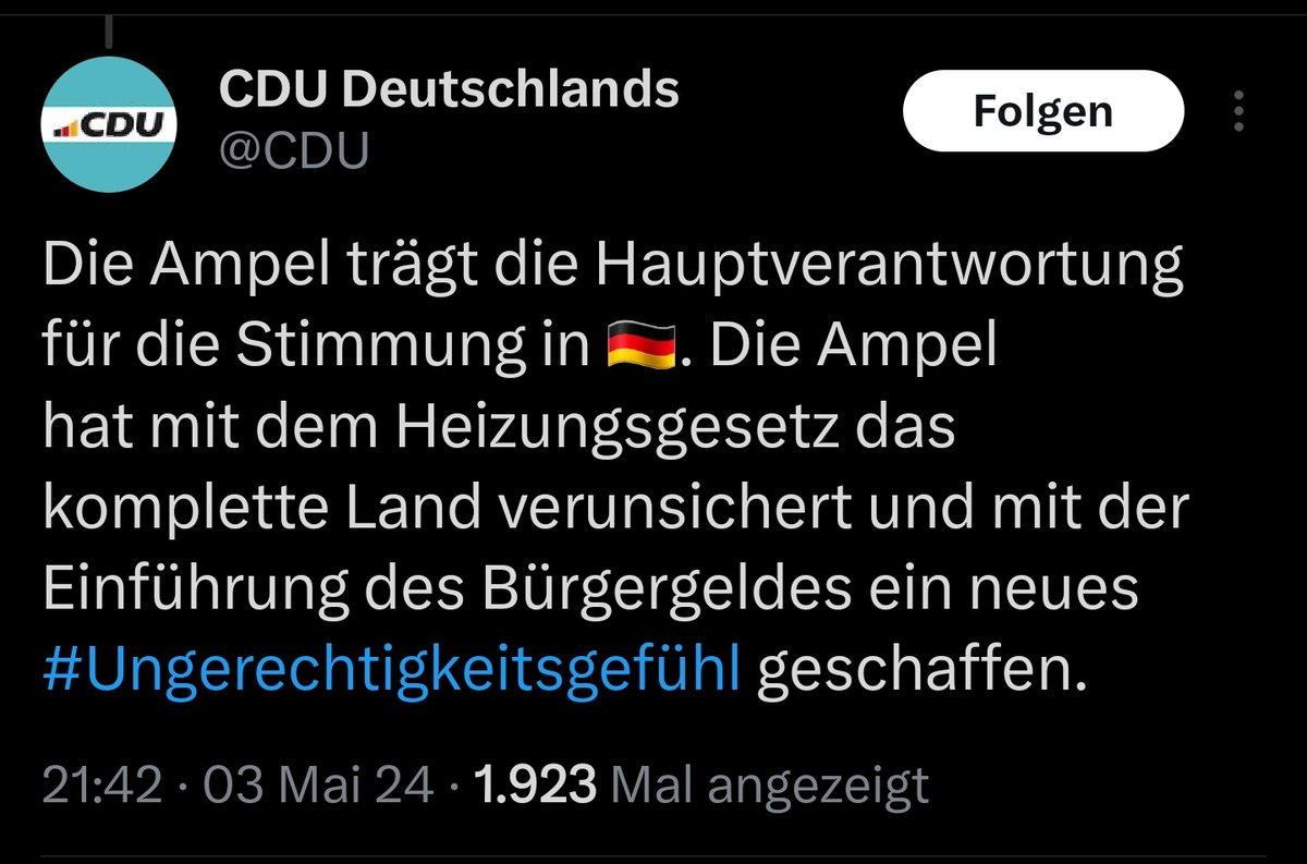 Warum sich die @CDU ihr Geheuchle an den Hut stecken kann? Seht selbst... Der Tweet vom 03.05.2024, 21:42 ist 25 h später immer noch online. #Brandstifter
