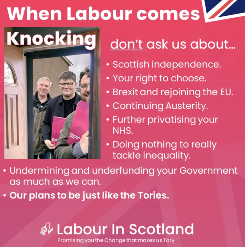 @CllrBurke @ScottishLabour @ElaineMcDouga15 @AnnJenkins2 @KieranTurnerLAB @ThomasLabour @SharonMGreer Do people really understand what that Labour 'change' means for Scotland You've seen RedTory leaflets covered with the union flag. A Labour FM in Holyrood would result in the removal of SNP policies to bring us into line with Little England. It would be Britnattery on steroids.