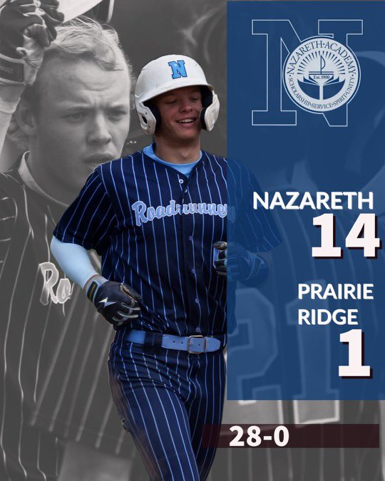 The Roadrunners improved to 28-0 with a 5 inning win over Prairie Ridge. WP Luca Fiore 3IP 2H 1R 4K David Cox 4-4 2HR’s 4R 6RBI Cooper Malamazian 3-4 HR 2R RBI Landon Thome 2-5 2Doubles RBI #SHG