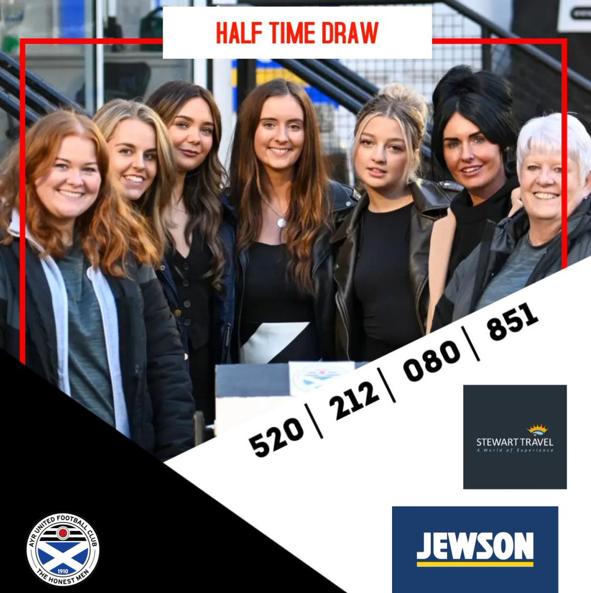 A big thank you to @StewartTravCntr for sponsoring last night's Half Time Draw. The lucky numbers were 520, 212, 080 and 851... Congratulations to all the winners 👏 #WeAreUnited
