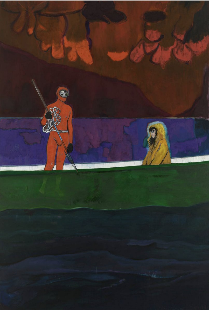 We collected 'Spearfisher' by @Venta_art. #PeterDoig is one of my favorite artists and this is one of his best paintings. So it's a joy to see it riffed on in Venta's style. Doig has painted this subject several times, and I wonder if Venta used all of them in his variation?