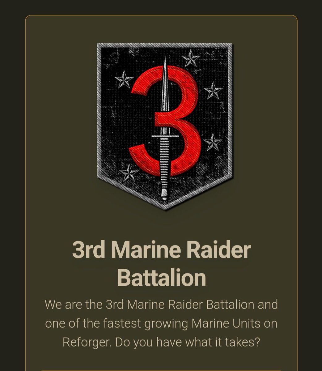 MilsimUnits's tweet photo. Hey you! Ya you! you with the face... did you know 3rd Marine Raider Battalion, a #ArmaReforger unit, joined @MilsimUnits? Head to https://t.co/VpzlOmYffo to check them out!!
Carry on
#findaunit #MilSim #Arma3 #armareforger #recruitment #JoinUs #GamingCommunity #GamingUnited https://t.co/VUDFzcfzUg