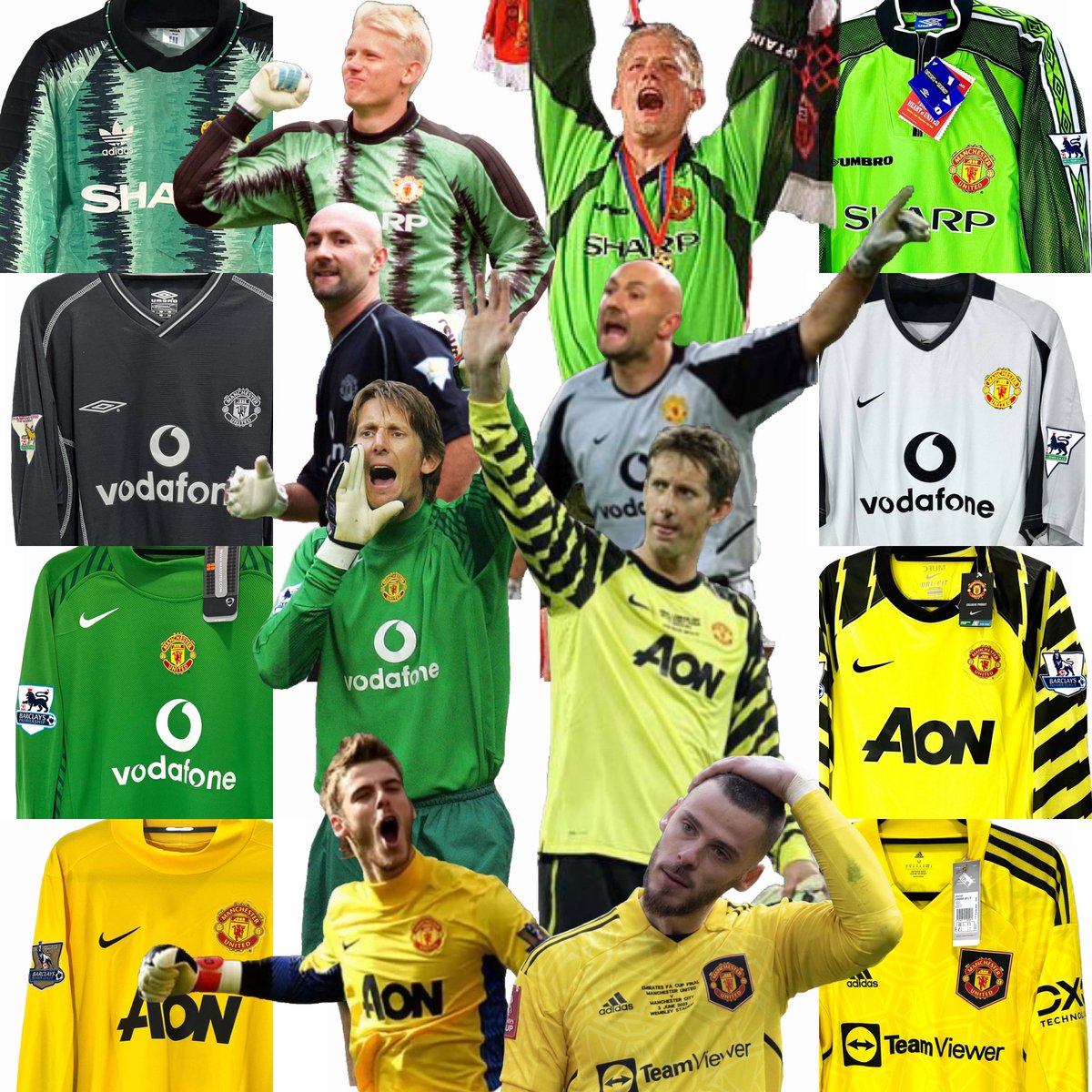 4 Goalkeepers from the 4 different eras. They have won a total of 36 Trophies for United
These were the jerseys they wore during their first and final seasons with United 🫡🫡🫡🫡

#notforsale #justforsharing #bnwt #manchesterunited #playerissue #matchworn #matchissued