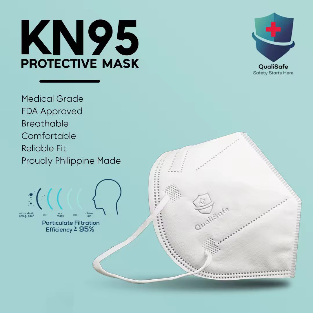 (5.5 BUDOL) Sa COVID-Conscious community, stocking up on this also. Go-to local quality mask. #MaskProtektado #CovidIsAirborne QUALISAFE PROTECTIVE KN95 MASK WHITE 10 PCS PER BOX Product Price: ₱159 Discount Price: ₱151 s.lazada.com.ph/s.kcQts?cc