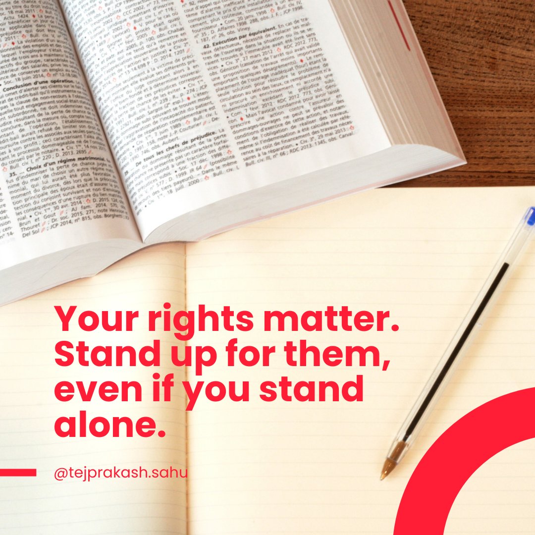 Your rights are non-negotiable. Stand tall, stand proud, and stand up for them—even if it means standing alone. 💪✊ 

#KnowYourRights #StandUpForJustice #tejprakashsahu #SundayMorning #SundayInspiration