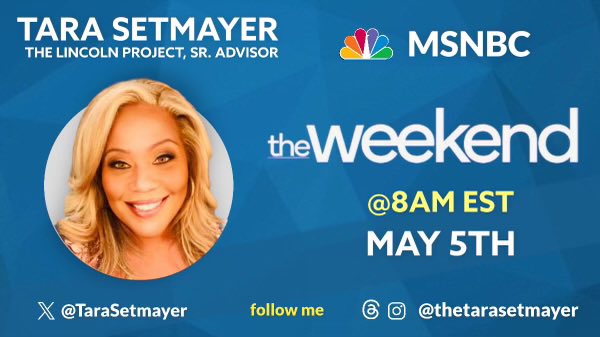 Looking forward to joining @TheWeekendMSNBC tomorrow morning at 8am May 5th marks 6 months until Election Day. Lots to discuss!