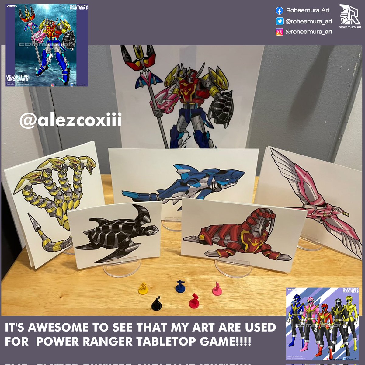 It's awesome to see that my art is used for a Power Rangers Tabletop Game!!!!!! 
Shout out to @alezcoxiii 
. Love this

#supersentai #特撮
#tokusatsu #powerrangers #mightymorphinpowerrangers #mmpr #giantrobot #mechagattai #gattai #zords #megazord #tabletopgames