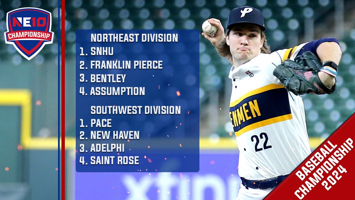 𝐁𝐀𝐒𝐄𝐁𝐀𝐋𝐋 𝐂𝐇𝐀𝐌𝐏𝐈𝐎𝐍𝐒𝐇𝐈𝐏 𝐖𝐄𝐄𝐊 ⚾️ It all starts on Tuesday. @snhupenmen and @paceuathletics earn the top seeds in the Championship! 🔗: shorturl.at/qrOUV #NE10EMBRACE #NCAAD2 #D2BSB