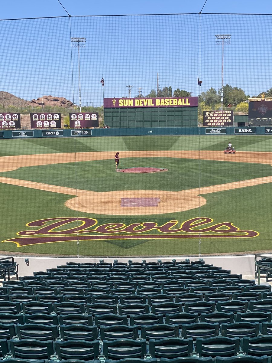 ASU_GCB's tweet image. Pre game decision to paint the logo before @ASU_Baseball faces @UW_Baseball . #turfnerd #teamnofootprints #dirtcleaners
