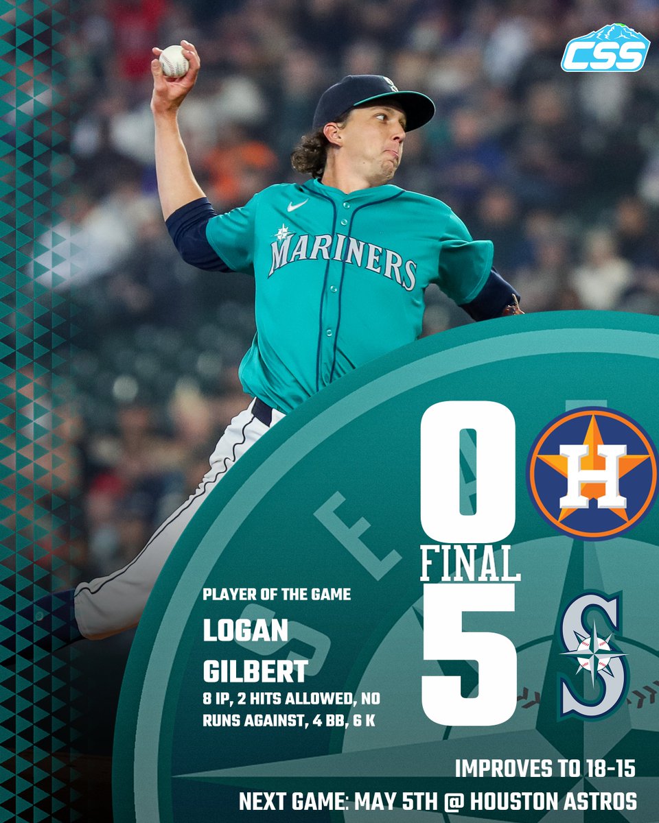 FINAL: @MARINERS WIN! Seattle takes game two of their road series against the @Astros behind a massive effort from Logan Gilbert, and homers from Cal Raleigh and Luis Urías help add to the lead. Rubber match tomorrow! Photo by @RioGiancarlo #TridentsUp #Relentless