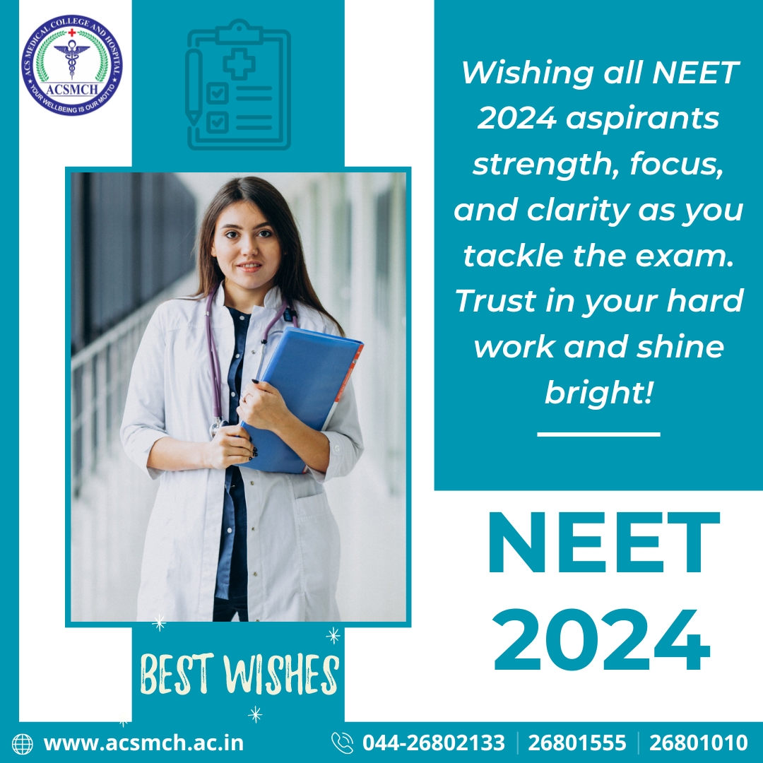 To all NEET 2024 aspirants: Your dedication knows no bounds. Let your efforts pave the way for a brighter future.

#ACS #ACSMCH #drmgr #mgreri #medicalcollege #hospital #NEET2024 #Medicalexam #students #NEETexam