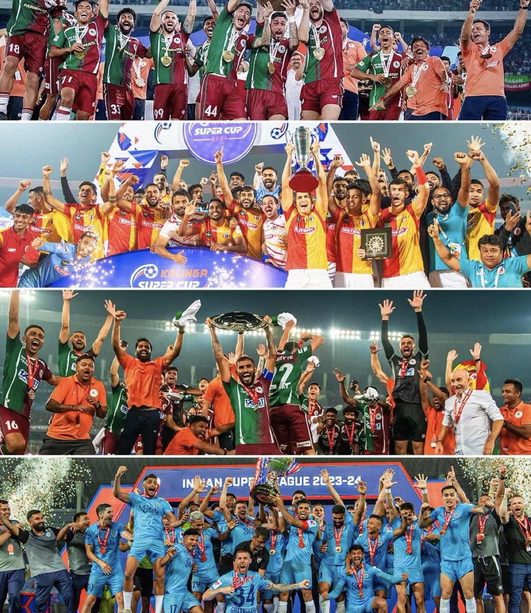 Champions of Indian Football!🏆

Durand Cup - Mohun Bagan
Super Cup - East Bengal
ISL Shield - Mohun Bagan
ISL Cup - Mumbai City
#IndianFootball #SKIndianSports