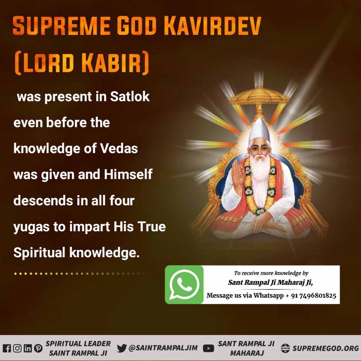 #अविनाशी_परमात्मा_कबीर Lord Kabir appears in the form of an infant in all four Yugas and makes one devotee of his, the preacher of his knowledge, through which the Guru lineage continues and the kabir panth gets propagated. Sant Rampal Ji Maharaj